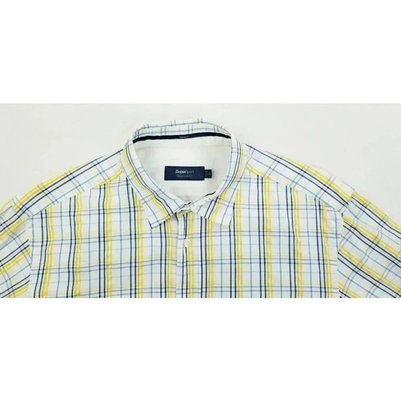 Zegna Sport Size Medium Regular Fit Men's White Blue Yellow Check Cotton Shirt - Picture 5 of 10